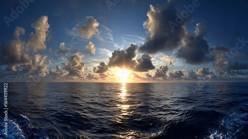 Wallpaper Mural Golden sunbeams pierce dramatic clouds over vast ocean waves sunset Torontodigital.ca