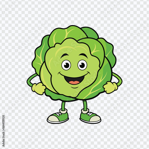 Cartoon Happy Lettuce Character with Sneakers