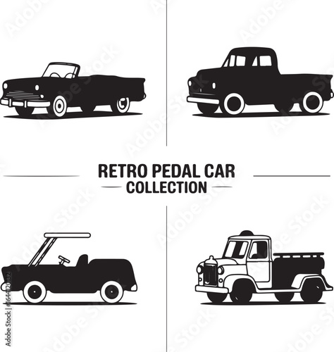 Four retro car silhouettes with text vintage collection