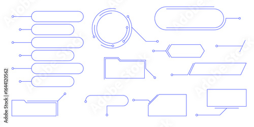 Hud interface text box frame with modern callout title and line border menu. Set of futuristic board shapes for ui web design game presentation or digital banner layout