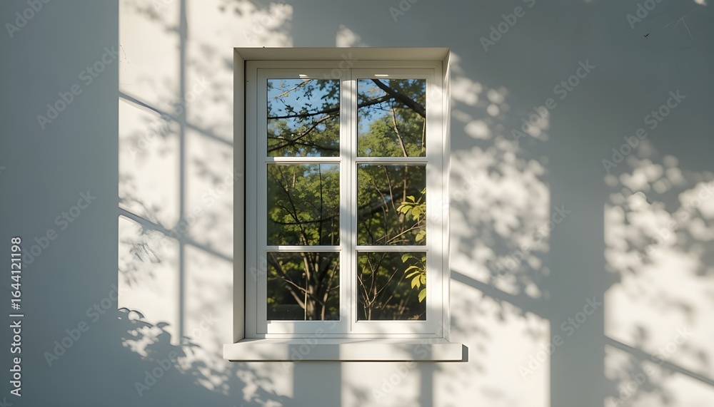 Fototapeta premium shadow overlay effects of realistic window and tree branch shadow with light blur on transparent background,Summer sunlight and shadow overlay effect