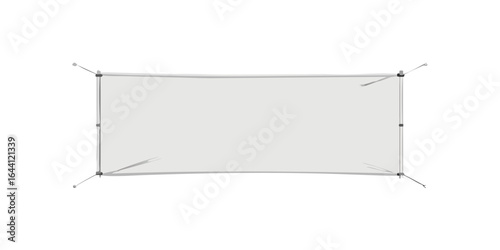 Blank white banner stretched and secured with grommets and ropes
