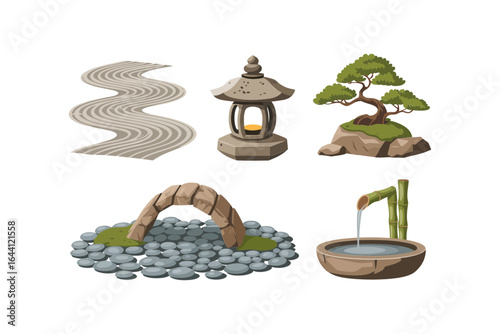 Temple gate and eave detail icons, ornate woodwork vector, cultural architecture illustration, heritage gate collection, traditional design