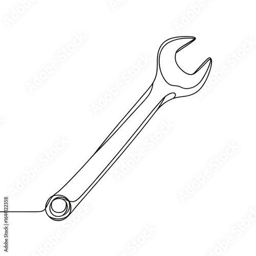 Open-end wrench line drawing in black and white used for tools