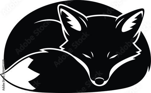 Sleeping fox curled up in a ball silhouette