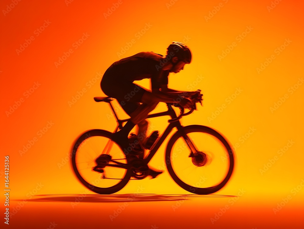 Obraz premium Dynamic Cyclist in Motion Against an Abstract Orange Background