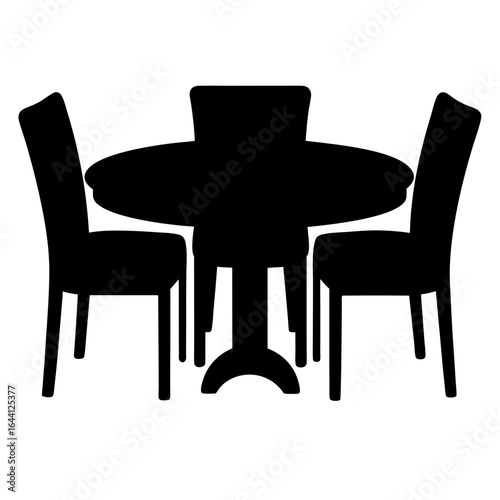 Black silhouette illustration of a dining room table with three chairs