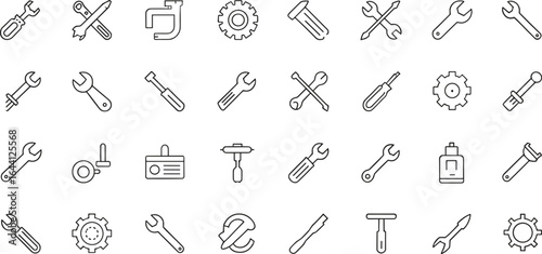 Tool and maintenance icon set – wrench, screwdriver, gear, repair tools, hardware, construction, DIY, engineering, mechanical, fix, settings