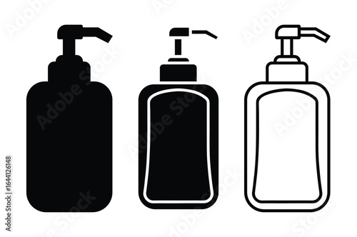 Hand Wash Bottle Icon Set Liquid Soap, Lotion, and Sanitizer Pump Dispenser Vectors