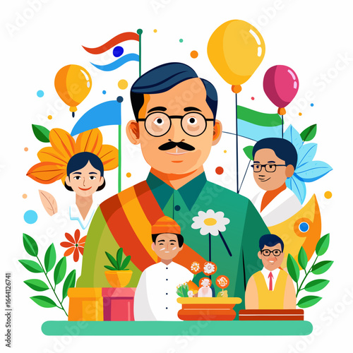 Ambedkar Jayanti Celebration Vector with Rangoli and Flowers