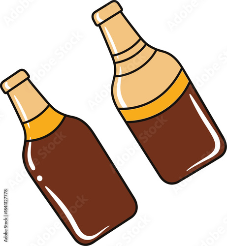 Two brown beer bottles illustration for brewery or pub design