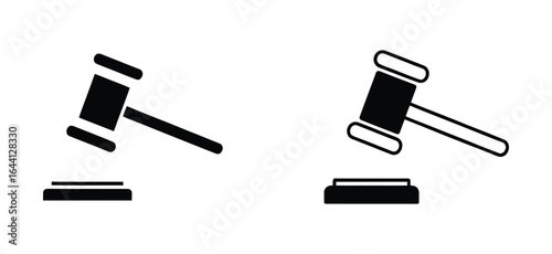Vector art of gavel and sound block isolated on white background representing justice, law, and authority in legal proceedings, auctions, and decisionmaking, symbolizing order and judgment
