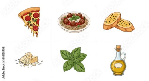 Delicious Italian Food Ingredients and Dishes for Culinary Inspiration isolated on transparent background