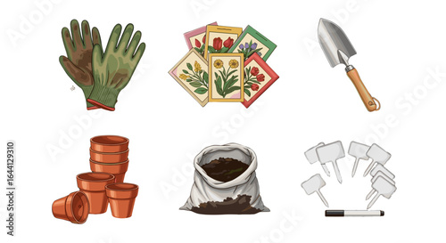 Gardening Tools and Supplies for Cultivating Beautiful Flowers and Plants Isolated on Transparent Background