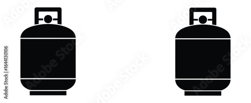 Vector art of two black propane gas tanks isolated on white background, illustrating fuel storage and portable energy solutions for grilling, camping, and heating needs in a simple, graphic design