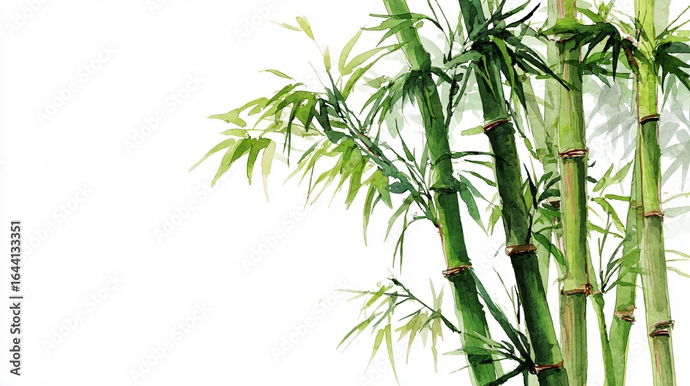 Obraz premium Elegant Bamboo in Watercolor Style on White Background