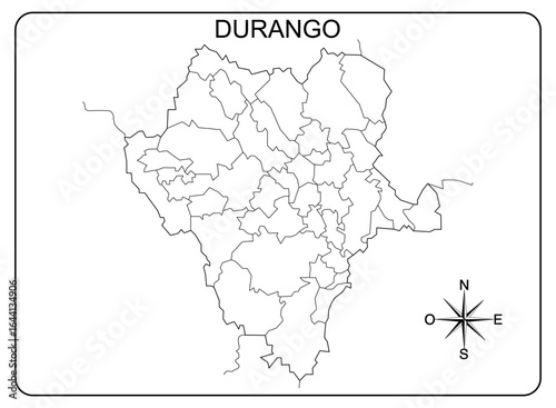 Map of the State of Durango in Mexico, with political division by municipalities