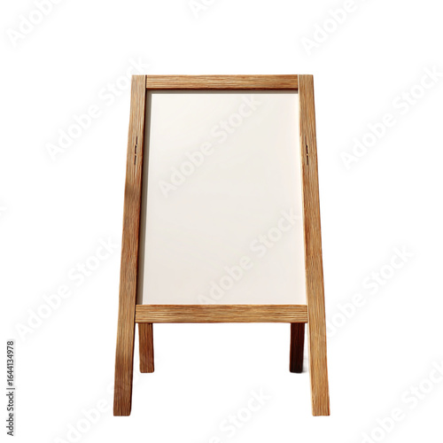 Wooden aframe easel with a blank white board isolated on transparent background
