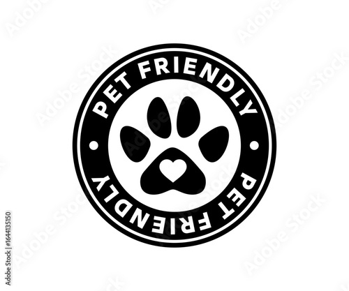 Pet friendly icon sign. Pet paws sign. Heart with pet paw print dog cat icon. Pets allowed symbol vector design and illustration.

