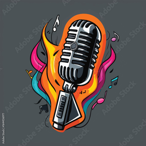 Vibrant Microphone Illustration Dynamic Music Art For Podcasts Recording Studios Audio Production Songwriting And Entertainment Projects With Colorful Abstract Design