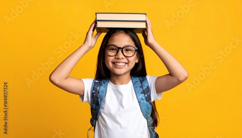 Student Balancing Books on Head