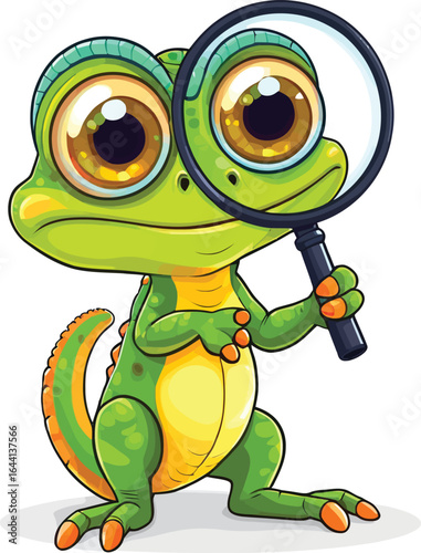 Cartoon Green Lizard Detective Investigating With Magnifying Glass Funny Animal Illustration For Kids Books And Educational Materials Cute And Playful Design