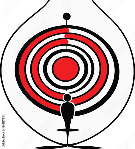 Minimalist Target Illustration Abstract Concept Of Goals And Achievement For Graphic Design Business Strategies And Personal Development Using A Stylized Figure Positioned In Front Of A Striking