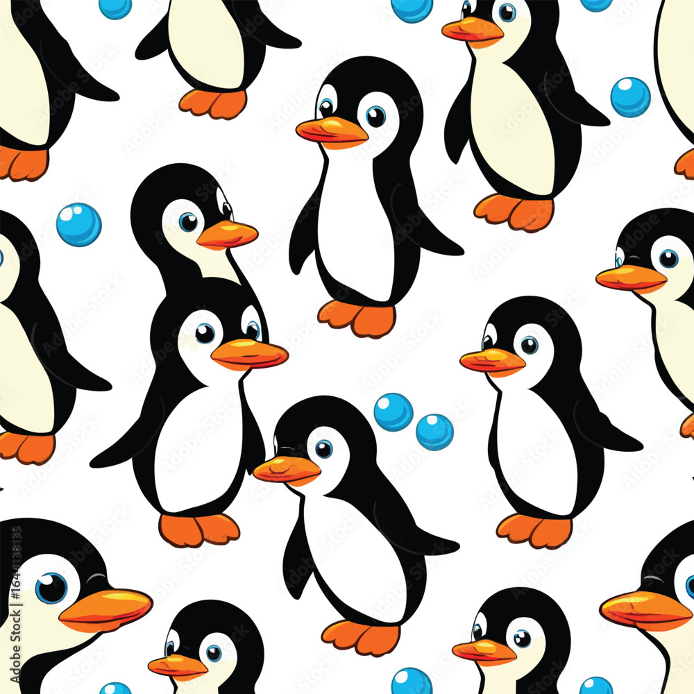 Obraz premium Seamless Penguin Pattern Playful Cartoon Animal Design For Childrens Fabric Wallpaper And Educational Resources With A Cheerful Cartoon Style Perfect For Adding Fun To Any Project