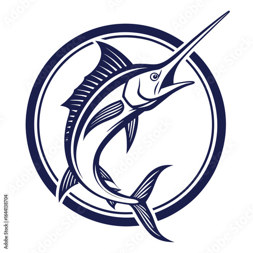 Stylized marlin fish emblem in circle