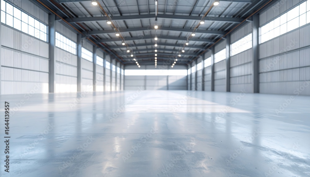 Empty warehouse interior, bright, spacious Empty warehouse interior, bright, spacious