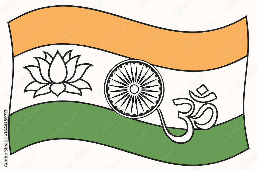 Fototapeta premium Indian flag with religious symbols representing diversity and unity