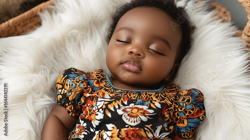 Adorable Sleeping Baby Girl in Floral Dress Basket