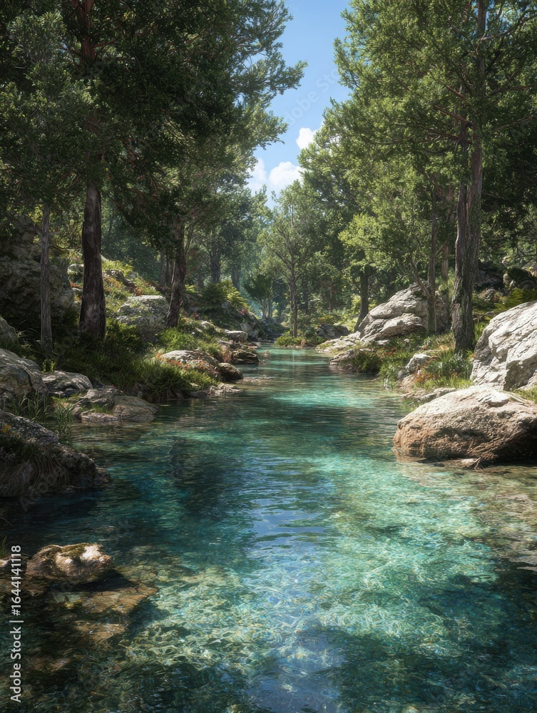 Naklejka premium natural landscape with clear water and trees