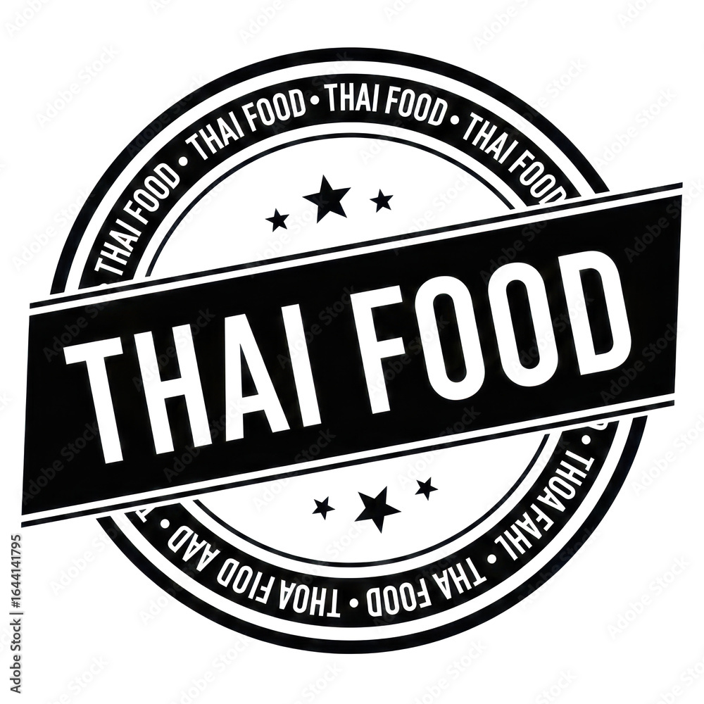 Fototapeta premium Black and white Thai Food stamp icon isolated on White Background