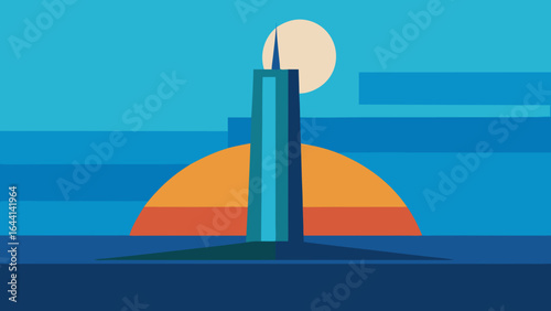 sleek oceanfront tower with sun rising behind it
