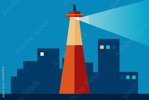 skyscraper with rooftop rotating searchlight