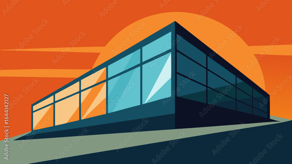 Fototapeta premium sunrise light bouncing off angled glass building