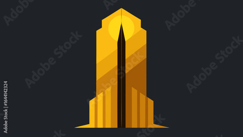 tall glass skyscraper glowing golden morning light