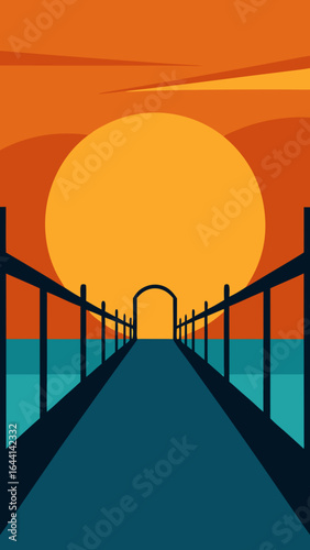 sunrise spilling over corporate bridge walkway