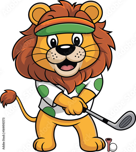 Wallpaper Mural Cartoon lion playing golf, green visor animal, cute sports character, golf club pose, whimsical vector illustration, fun golfing art design Torontodigital.ca