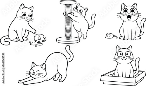 Cute cat coloring page vector illustration for kids fun