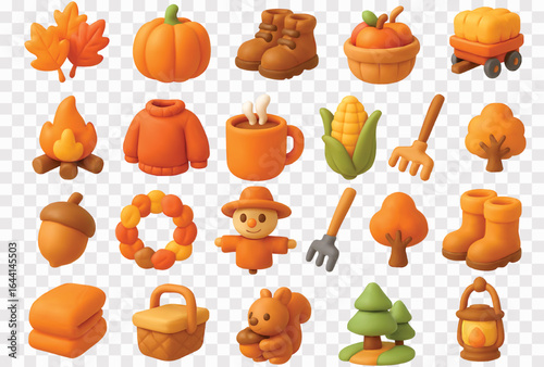 3D Autumn Vector Icon Set