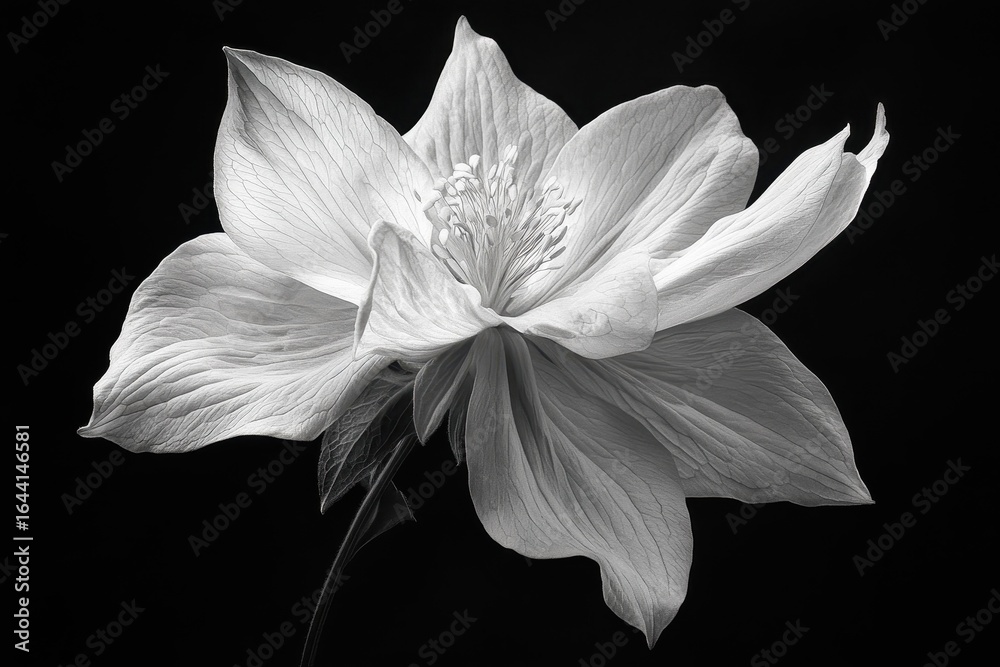 Fototapeta premium Intricate black and white photograph captures the delicate beauty of a columbine flower in bloom
