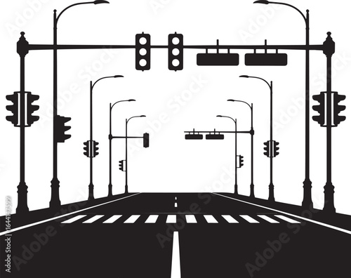 Silhouette City Street Scene Traffic Lights Crosswalk Road Urban Landscape Vector