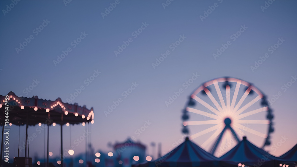 Fototapeta premium Night carnival scene with ferris wheel in background and colorful lights