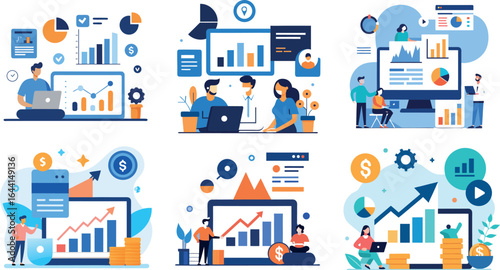 Finding new ideas. problem solving. Vector illustration banner.Teamwork search for solutions Miniature people team working flat modern design illustration