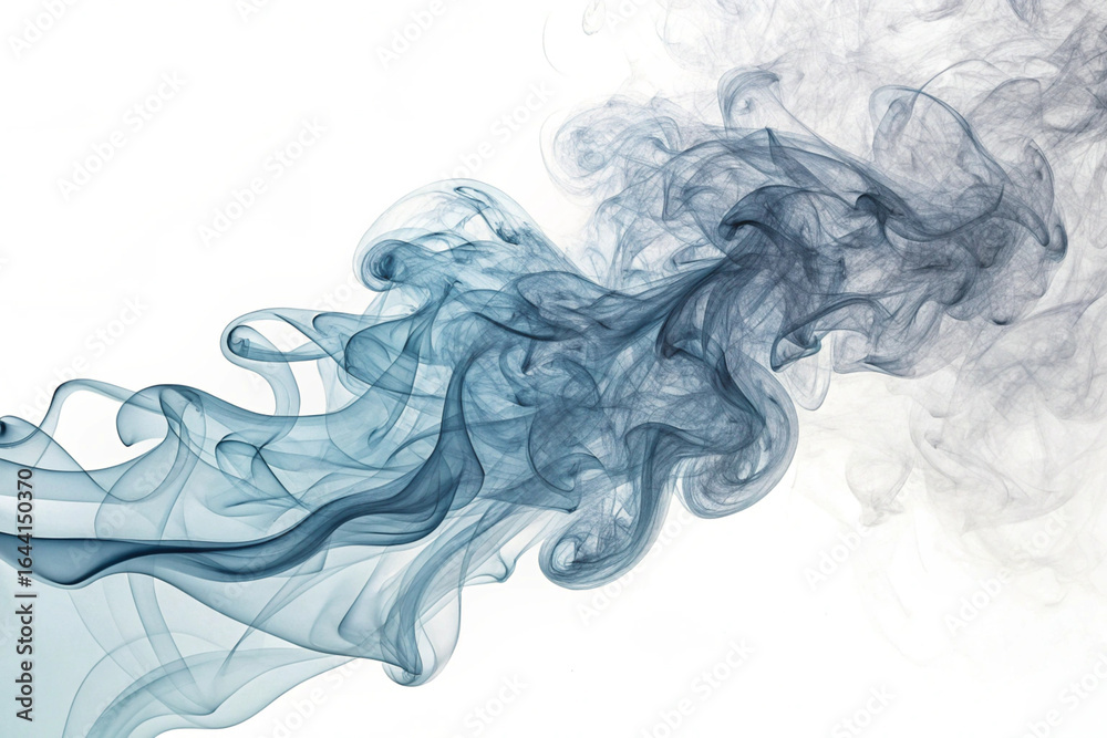 Fototapeta premium Abstract blue smoke swirling gracefully on a white background
