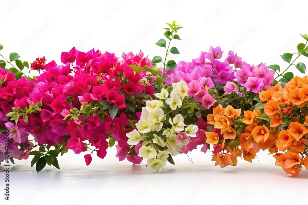 Fototapeta premium Colorful Bougainvillea Flowers in Full Bloom on a White Background