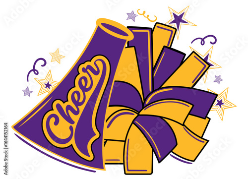 Los Angeles Cheerleader Pompom & Megaphone with Cheer Word. Vector cheerleading illustration.