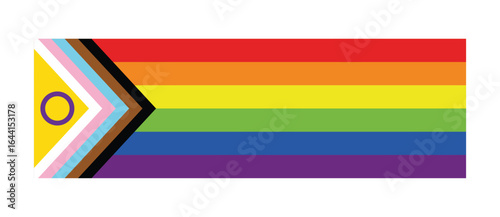 Inclusive progress pride flag featuring intersex inclusion with rainbow stripes horizontal